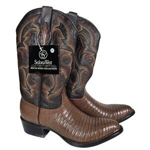 Vintage Sedona West Leather Brown Lizard Western Cowboy Boots Men's‎ 7.5D NWT